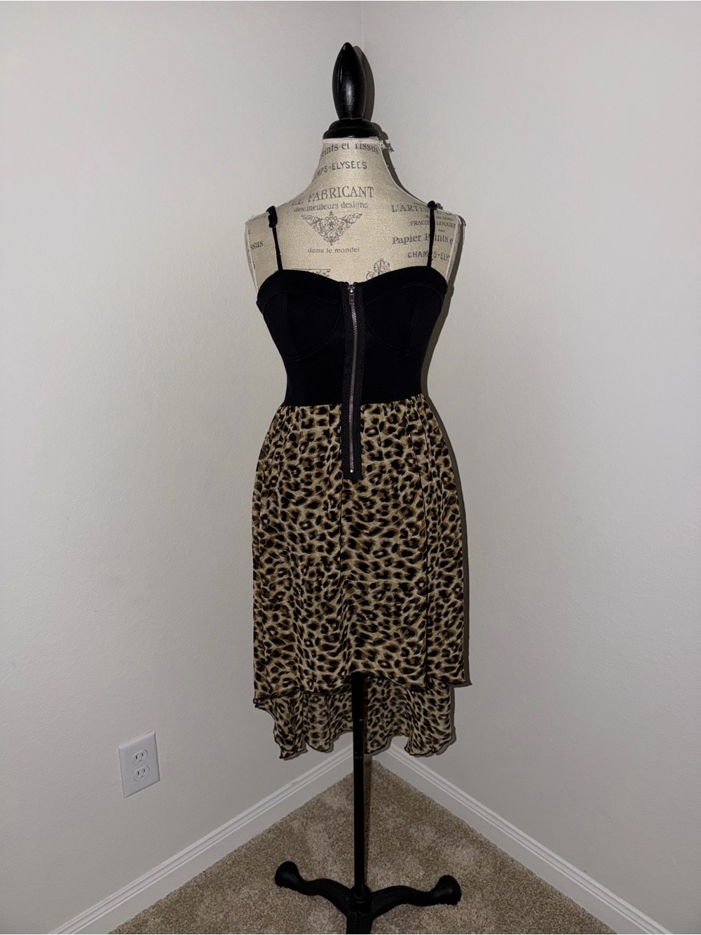 Material Girl Black Bustier with Leopard-Print High-Low Skirt